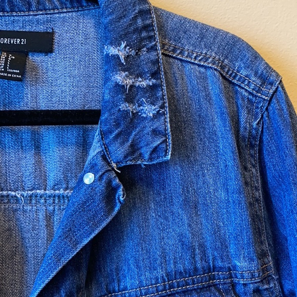 FOREVER21 DENIM JEAN JACKET DARK BLUE - Picture 12 of 12